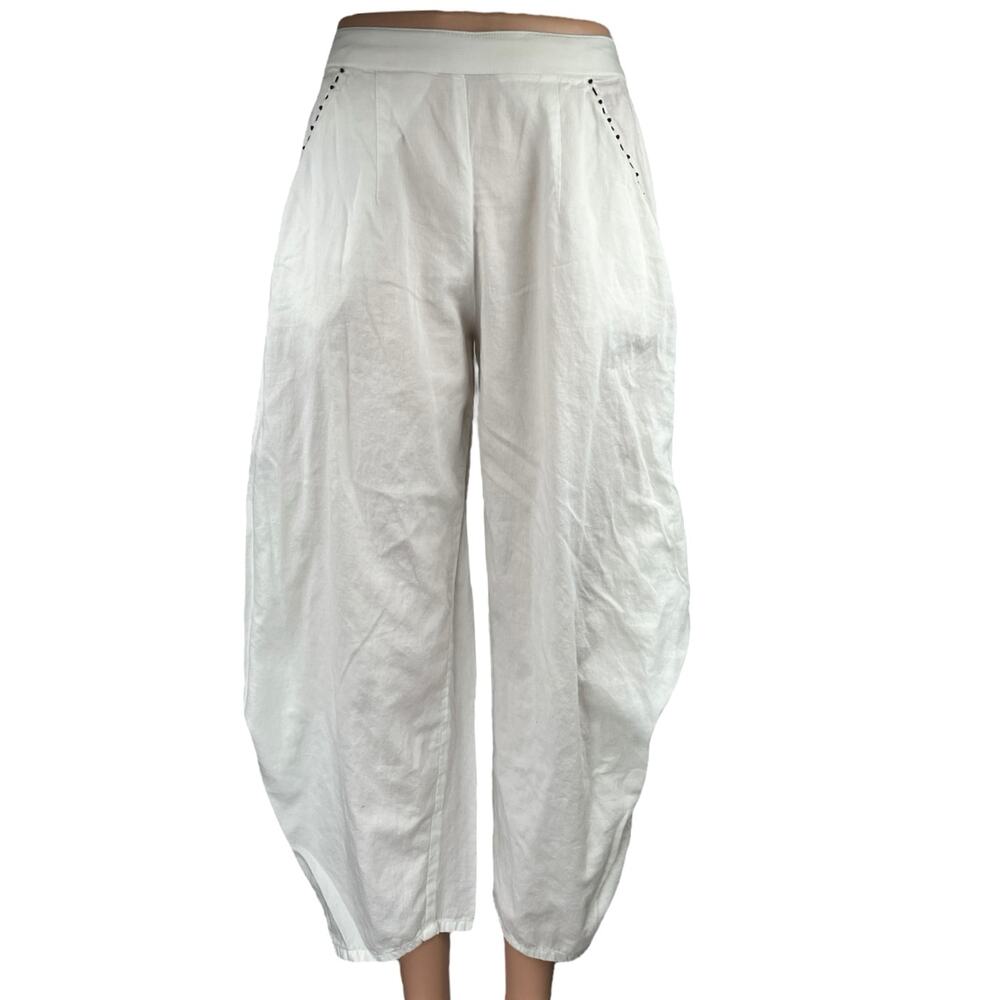 Seeaash Women's White High Rise Carrot Barrel Wide Leg Baggy Trousers Pants XS